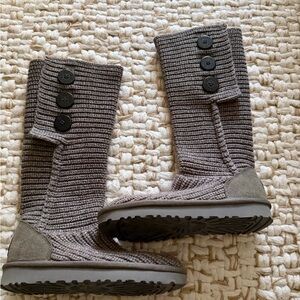 UGG Gray Knit Button Winter Boots